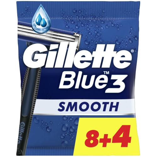 Gillette Blue3 Smooth Disposable Razors Ανδρικά Ξυραφάκια με 3 Λεπίδες, για Βαθύ & Απαλό Ξύρισμα 12 Τεμάχια